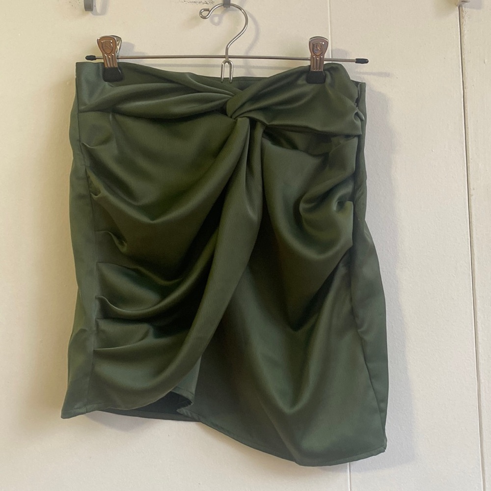 Green Satin Knot Wrap Mini Skirt - New with tags